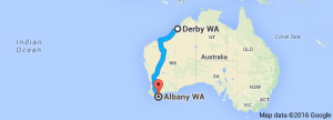 Derby to Albany map